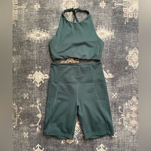 Girlfriend Collective Green Activewear Biker Short/Sports Bra Set